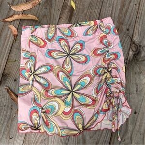 Poof Pink Hippie Daisy Floral Rouched Skirt Pink Barbie Mini Large